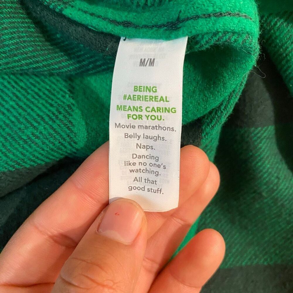 Aerie Green Plaid Flannel Shirt Button Down Cozy Oversized Top Size M - Picture 5 of 8